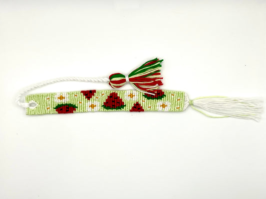 Watermelon and daisy - macramé bookmark - green